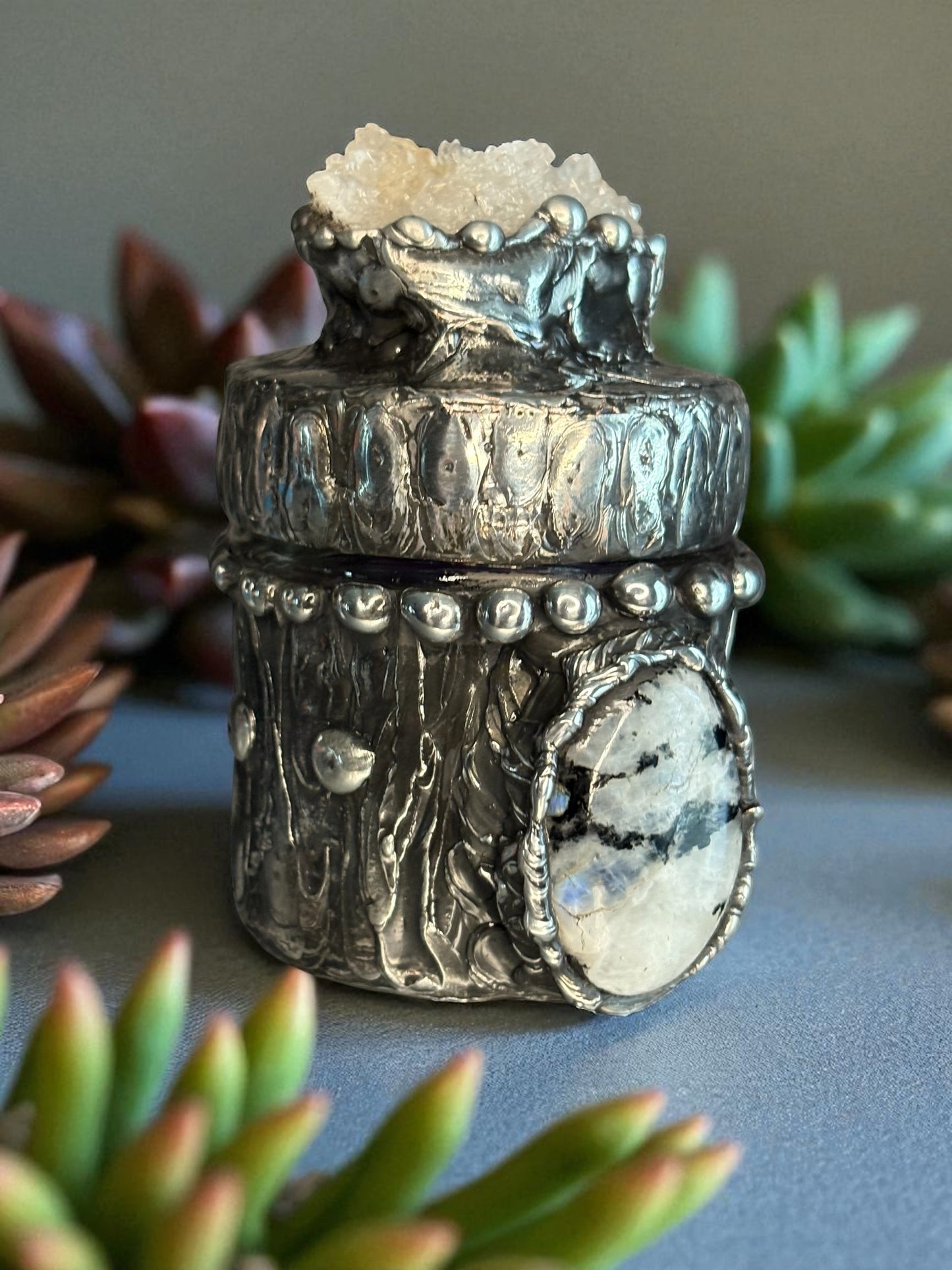 Stoned Alchemy High Priestess herbal Small jar-clearquartz & moonstone included with black tourmaline-
