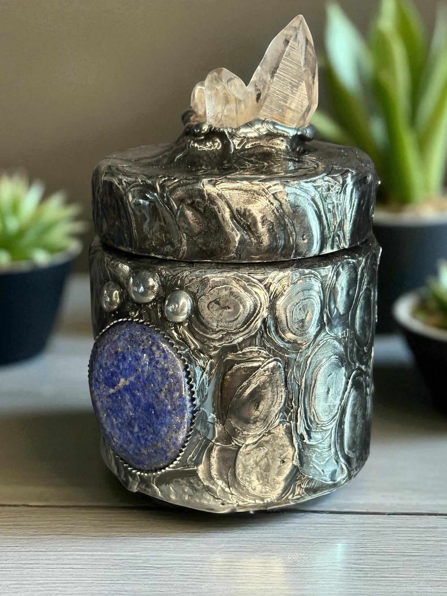 Stoned Alchemy High Priestess herbal jar(large)- clear quartz & blue kyanite