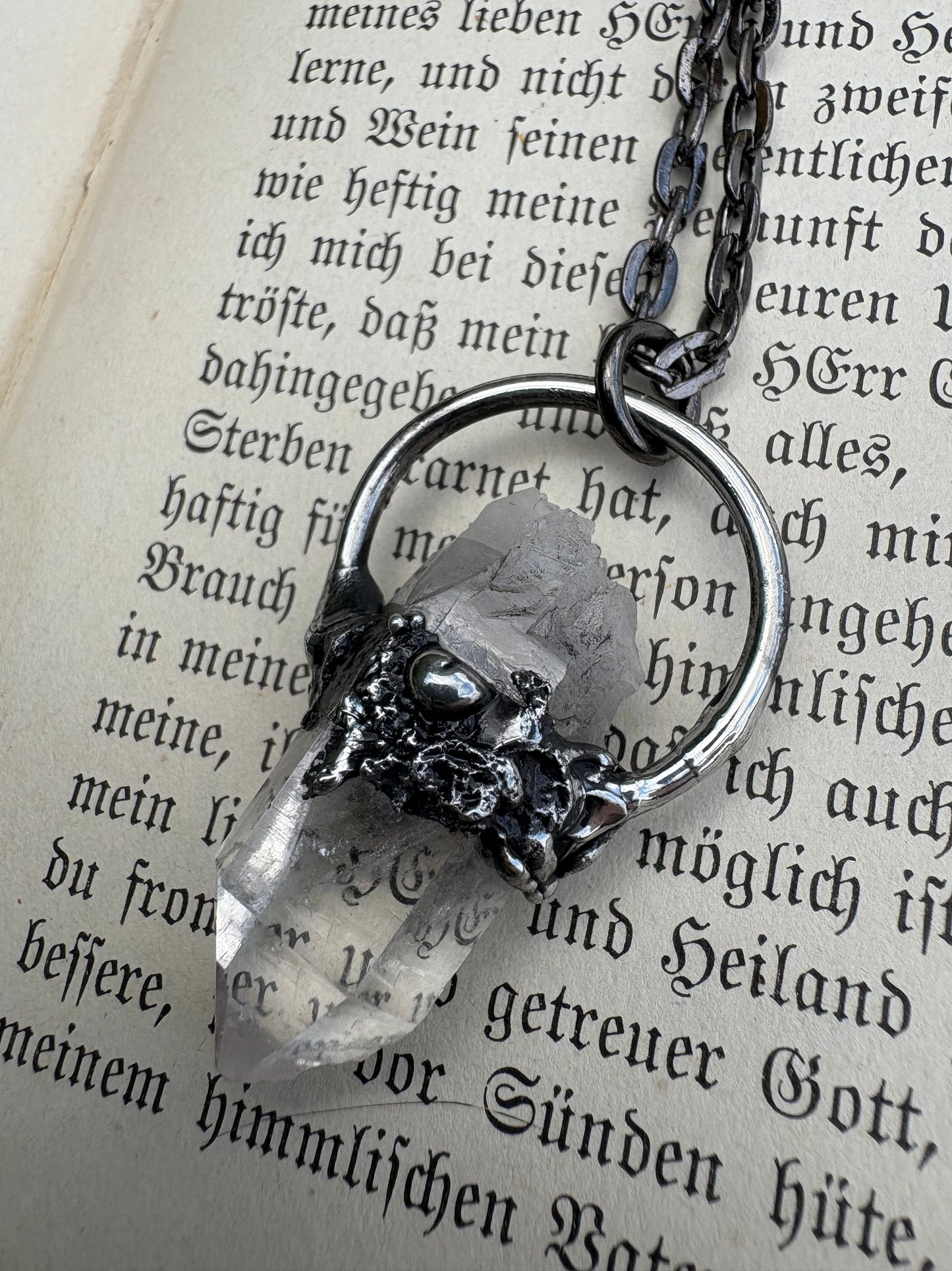 Handcrafted raw clear quartz Tiffany Technique Talisman necklace~