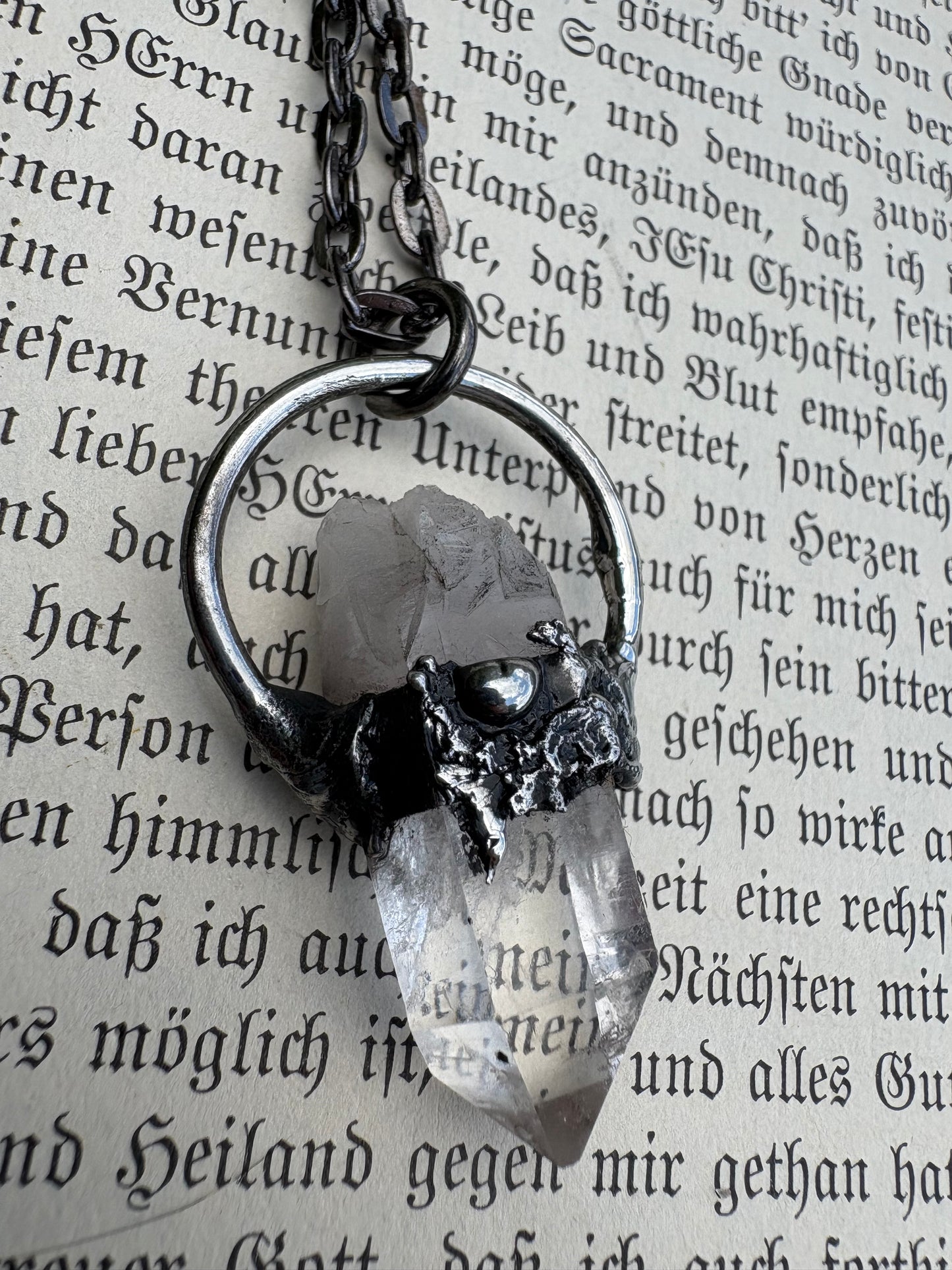 Handcrafted raw clear quartz Tiffany Technique Talisman necklace~