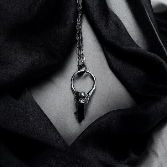 Handcrafted raw smoky quartz Tiffany Technique Talisman necklace~