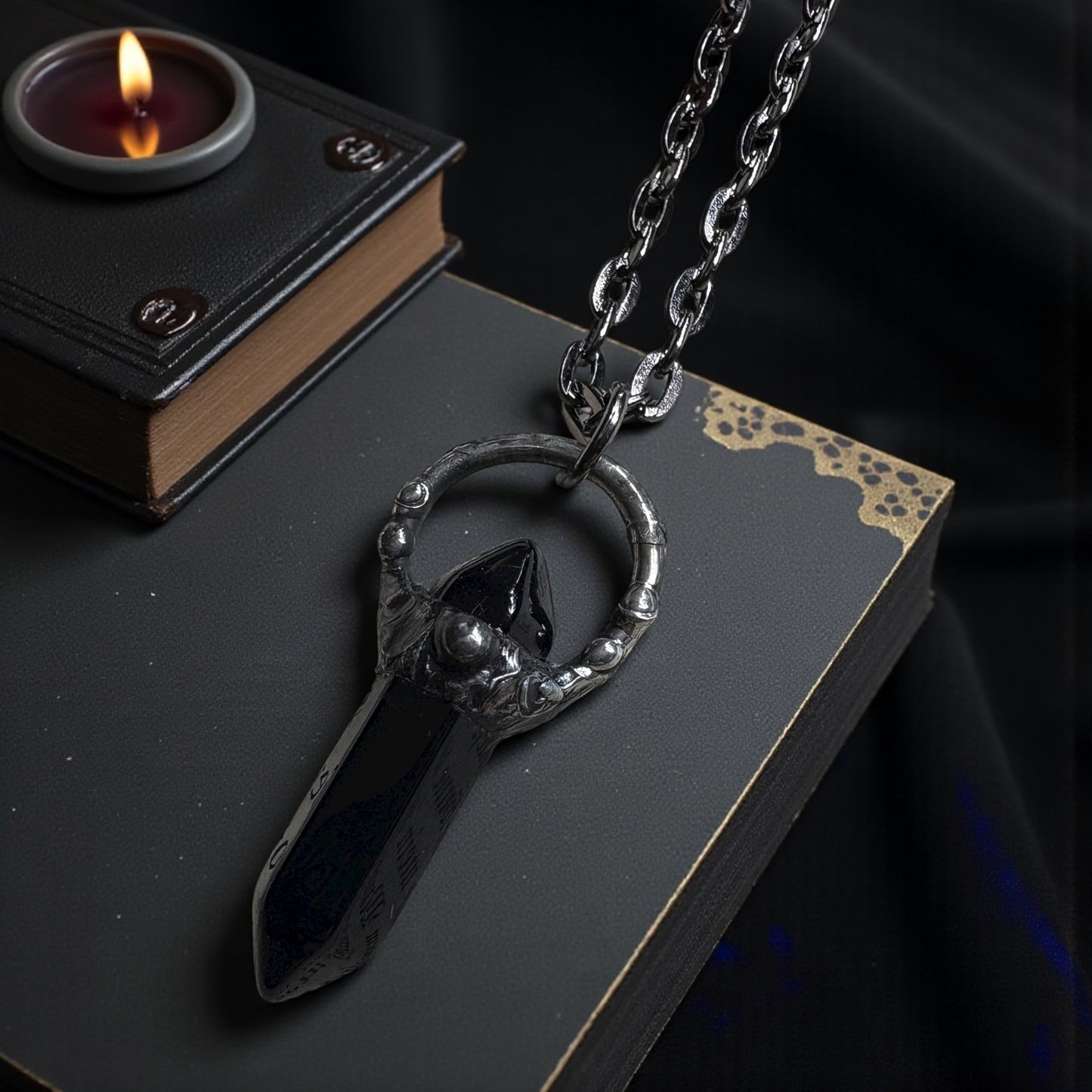 Hand crafted obsidian Tiffany Technique crystal stacker necklace~