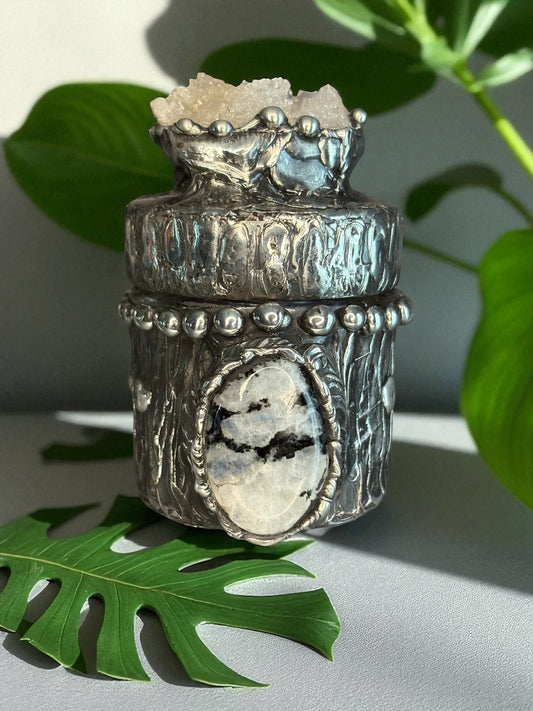Stoned Alchemy High Priestess herbal Small jar-clearquartz & moonstone included with black tourmaline-