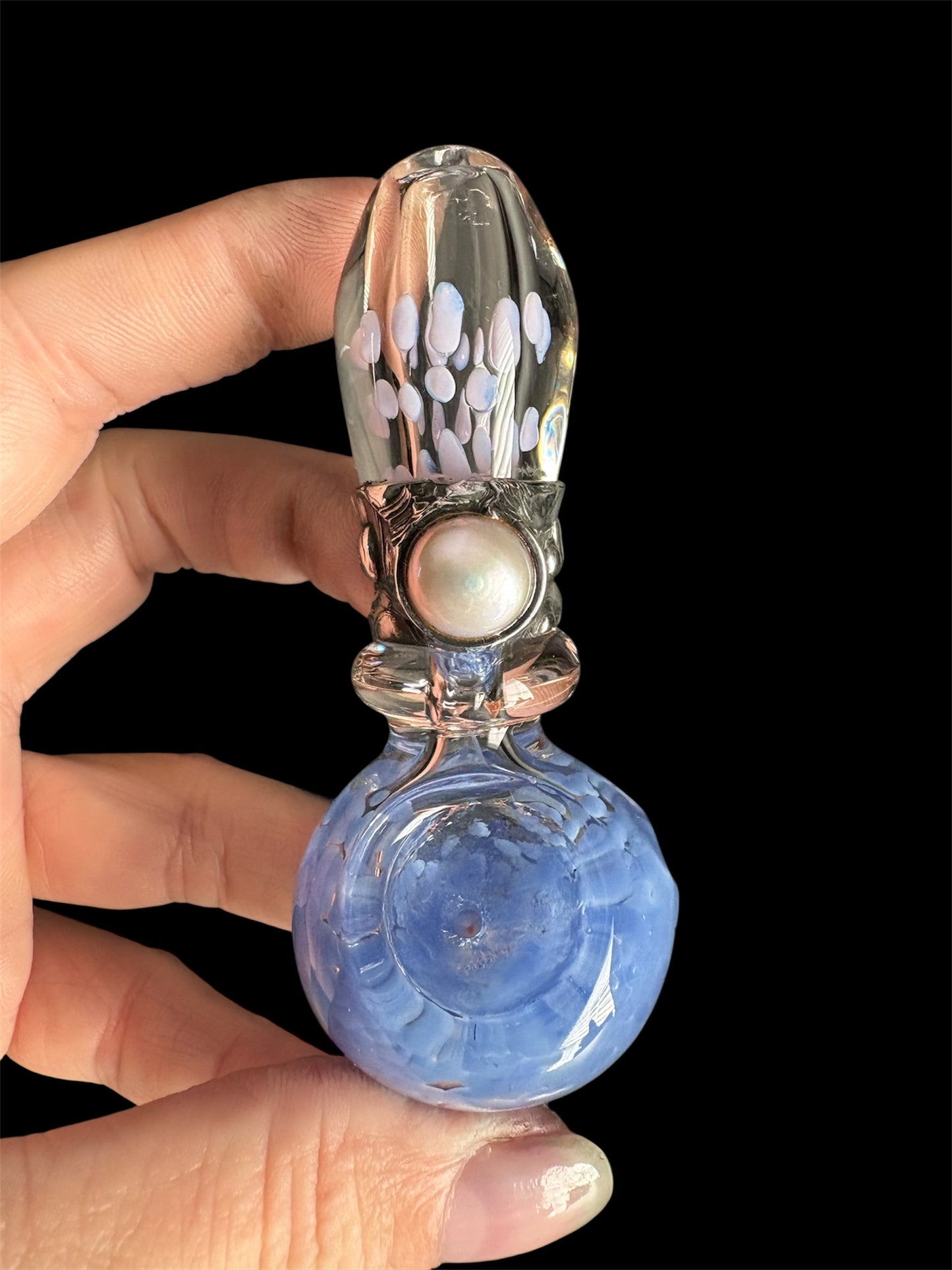 Stoned Alchemy -Ceremonial herb vessel(pipe)molten metal & mother of Pearl-