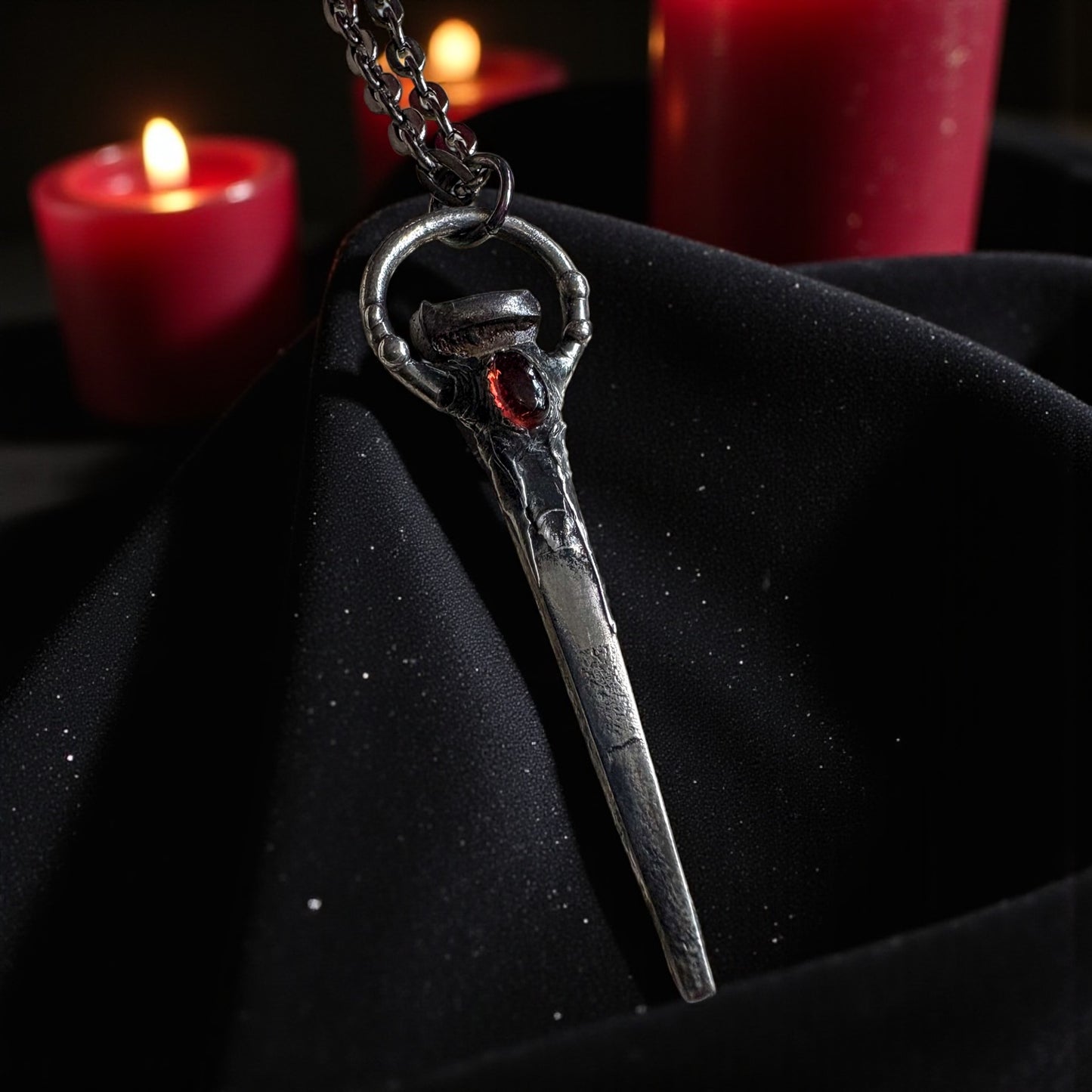 Hand crafted antique coffin nail Tiffany technique necklace ~