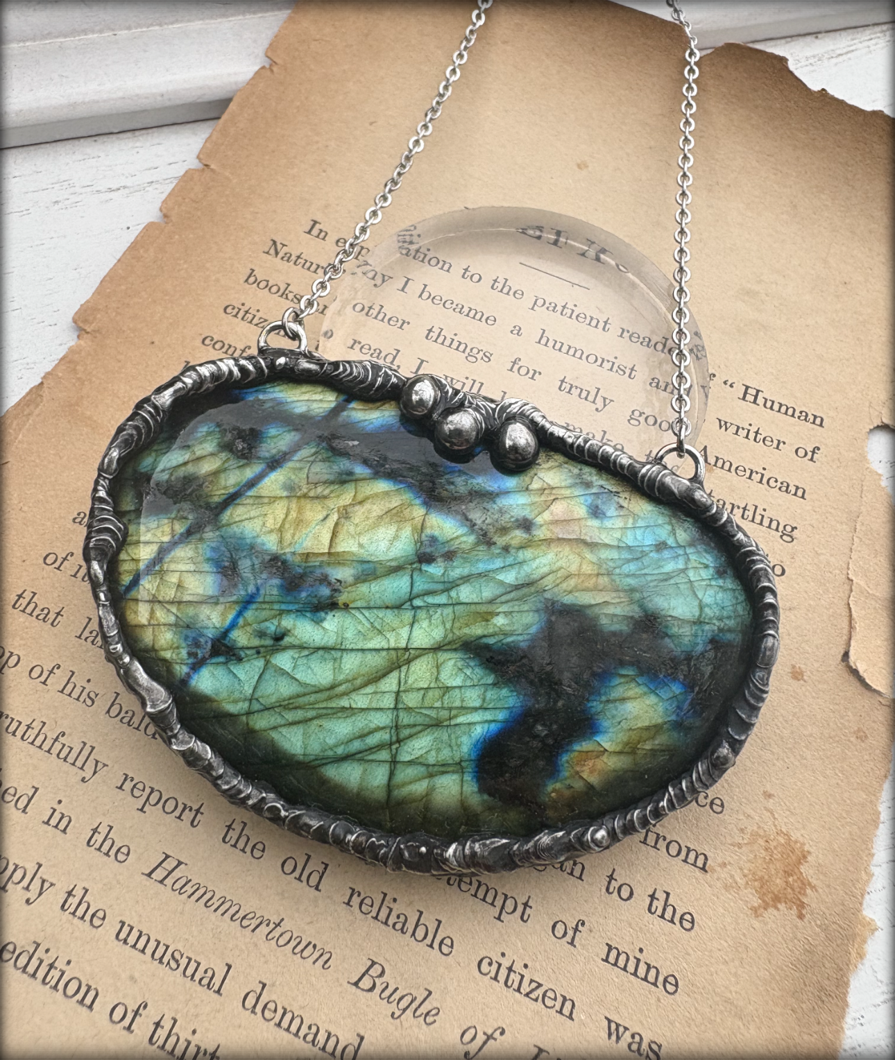 Aurora borealis~Handcrafted labradorite Tiffany technique large statement necklace ~