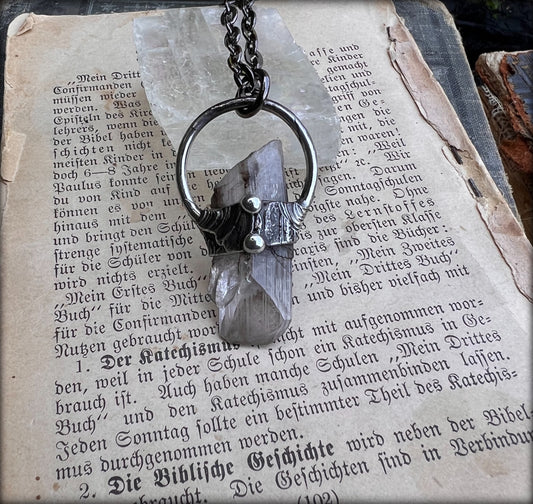 Danburite brutalist style Tiffany Technique crystal layering necklace~