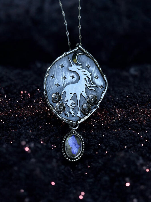The Last Unicorn Talisman – Handcrafted Sterling Silver Necklace with Rainbow Mystic Quartz