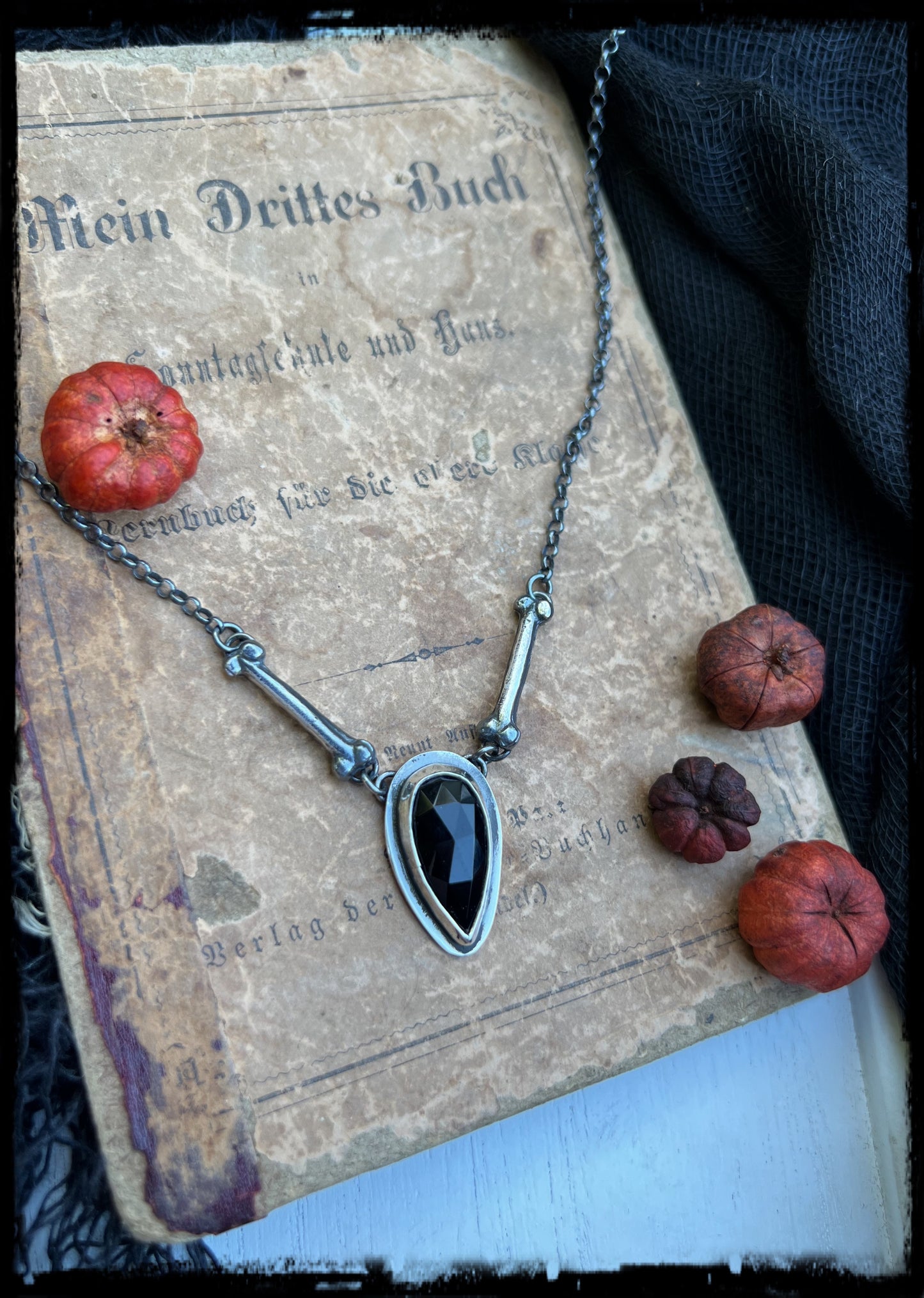 The Inferis sterling silver onyx bone layering necklace ~MTO