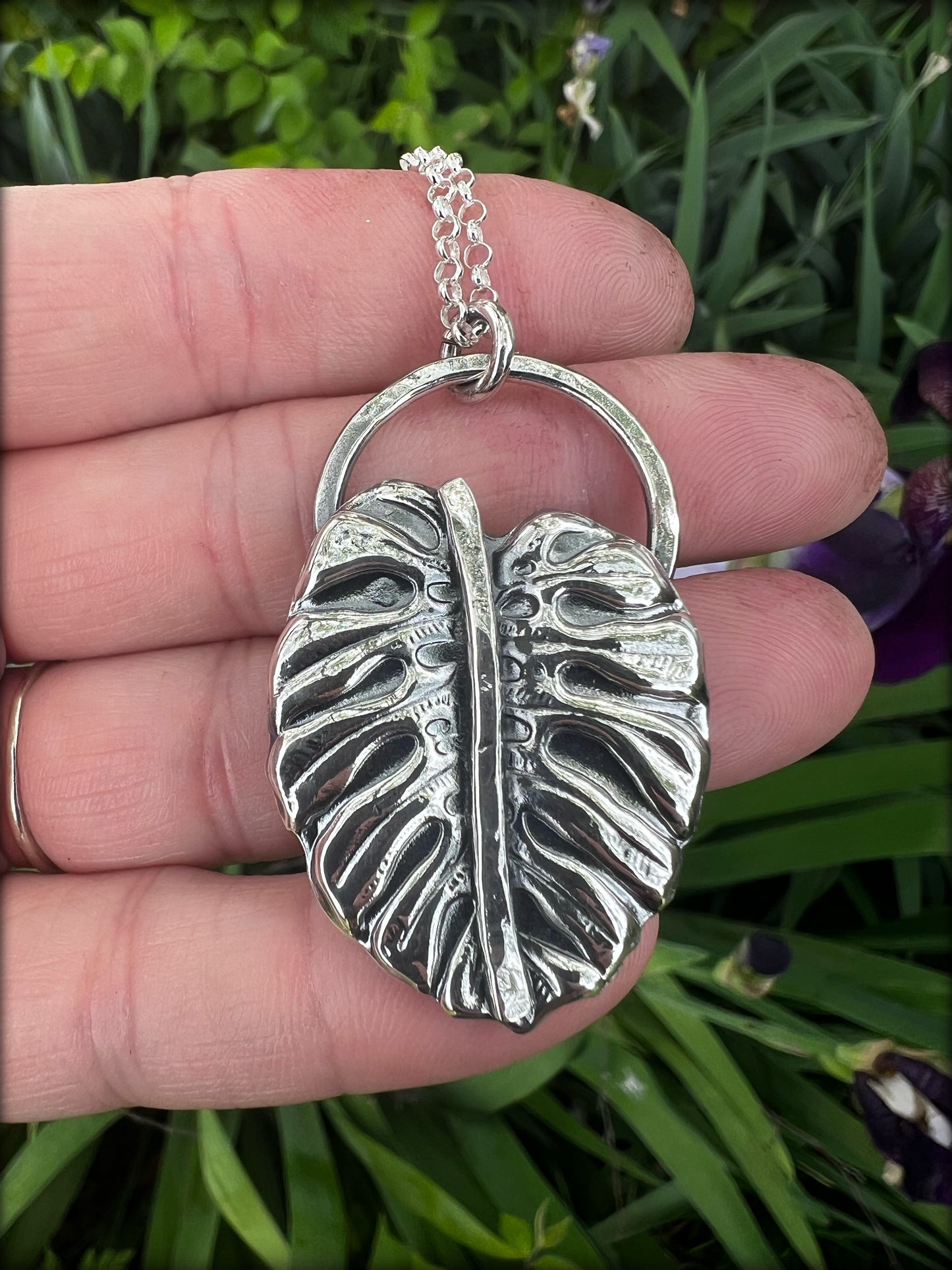 Monstera ~Hand crafted Sterling and fine silver Monstera leaf statement pendant necklace~