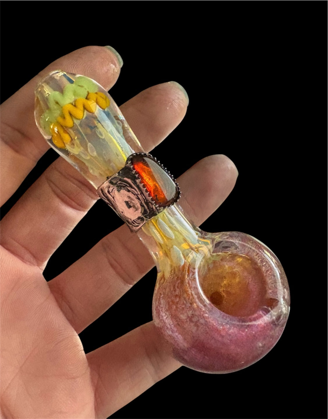 Stoned Alchemy -Ceremonial herb vessel(pipe)molten metal & baltic Amber