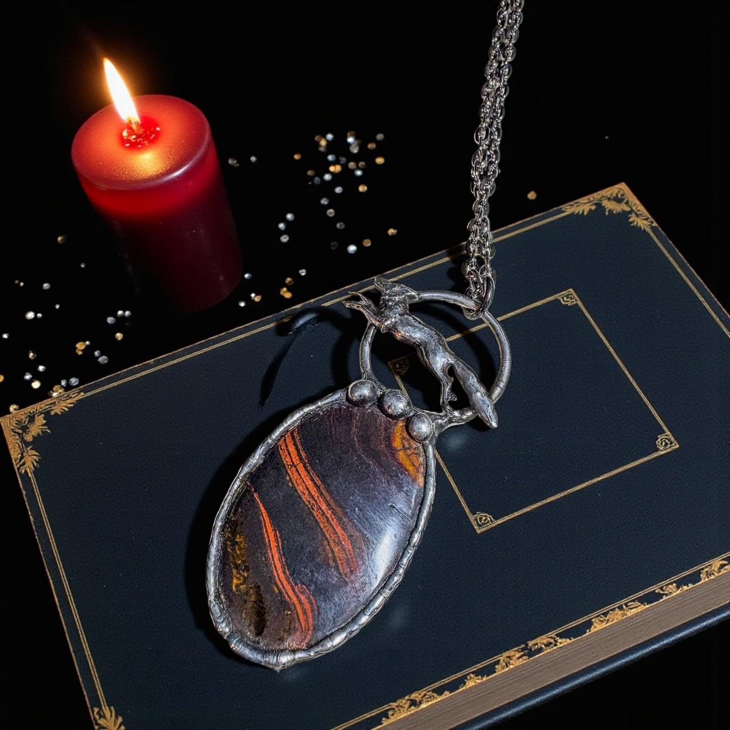 Kintsune~Moss agate fox Amulet statement necklace~