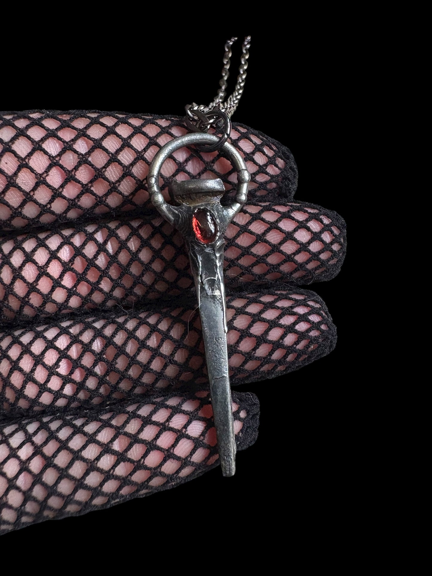 Hand crafted antique coffin nail Tiffany technique necklace ~