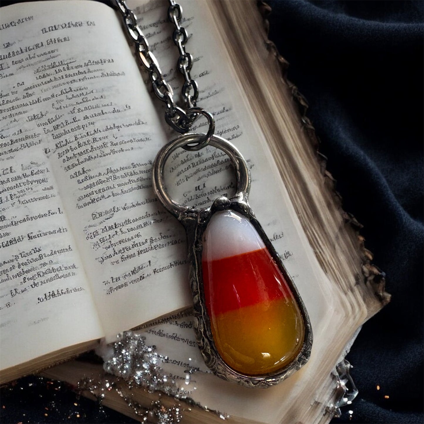 Trick or treat-Candy Corn Glass Talisman Necklace — Tiffany Technique Artisan Pendant