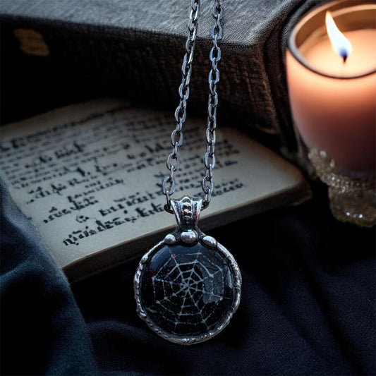 Handcrafted Tiffany technique Dichroic glass fused spiderweb necklace~