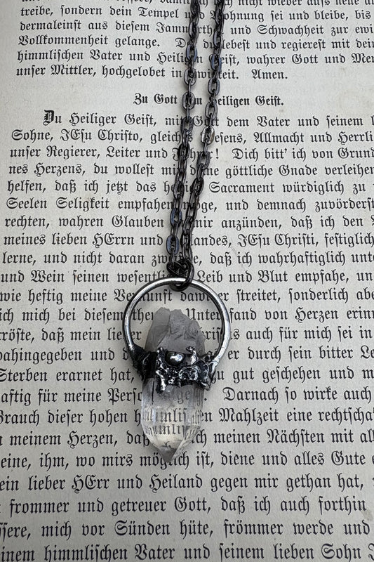 Handcrafted raw clear quartz Tiffany Technique Talisman necklace~