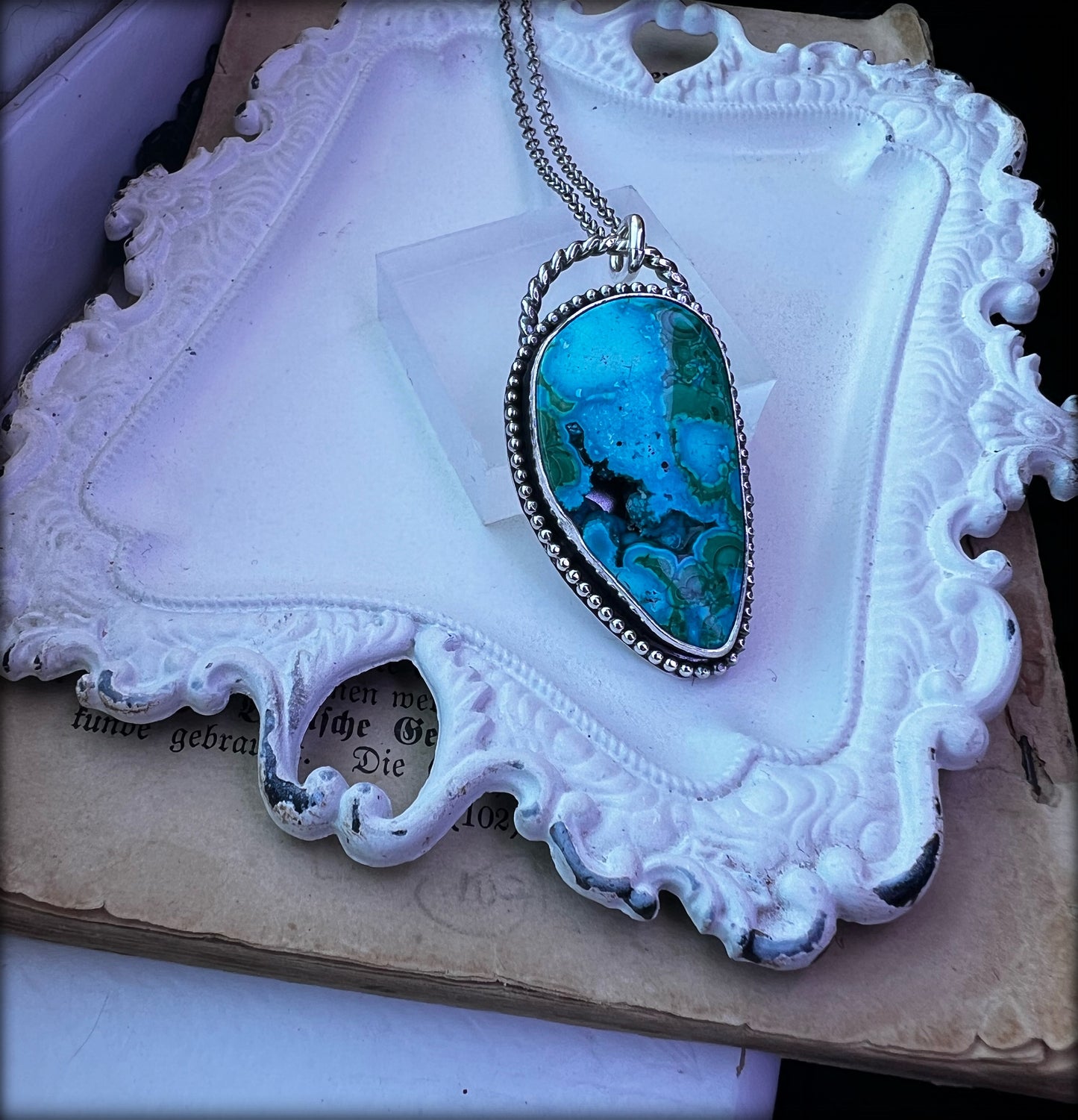 Juno~Hand crafted Sterling silver and Chrysocolla Malachite necklace~