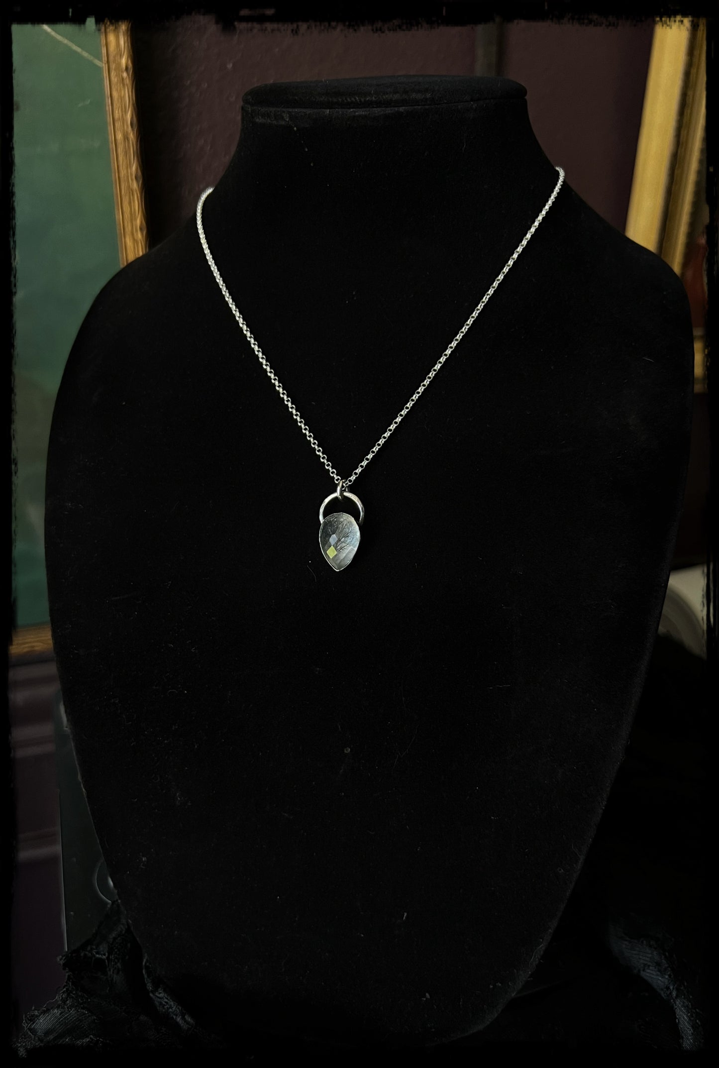Handcrafted sterling and fine silver rose cut Himalayan quartz doublet with encased winter tree etching pendant necklace ~