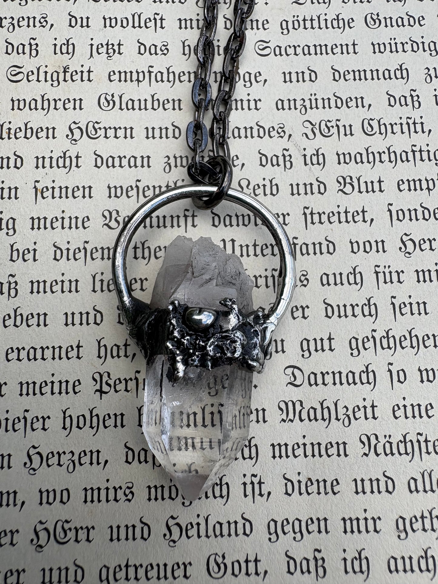 Handcrafted raw clear quartz Tiffany Technique Talisman necklace~