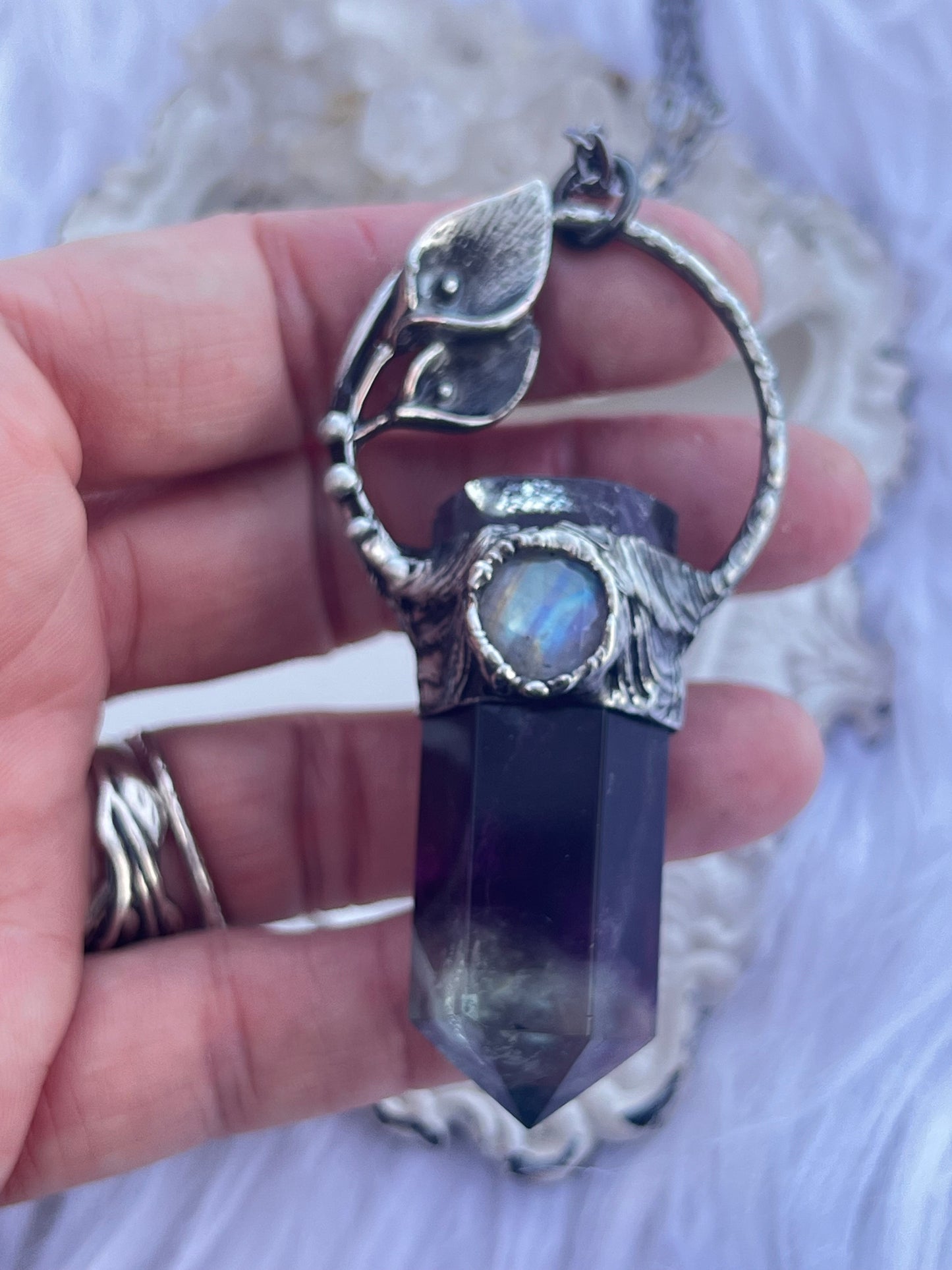 Calalily~rainbow flourite & rainbow moonstone crystal Talisman necklace~