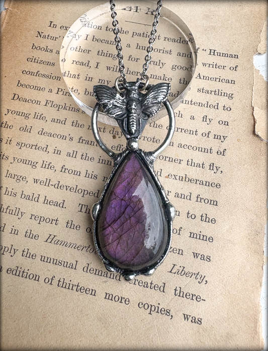 Acherontia~Purple Labradorite Death head moth Tiffany technique necklace ~