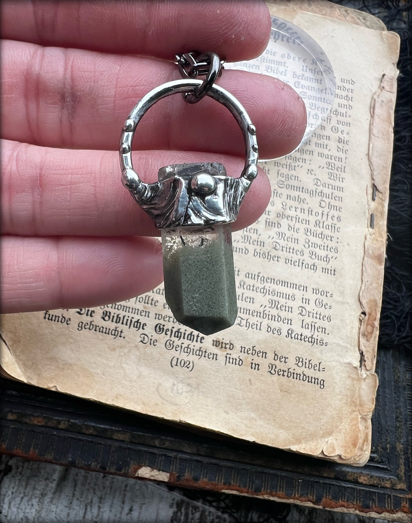 Hand crafted Tiffany technique high grade Chlorite included quartz crystal layering Talisman necklace~