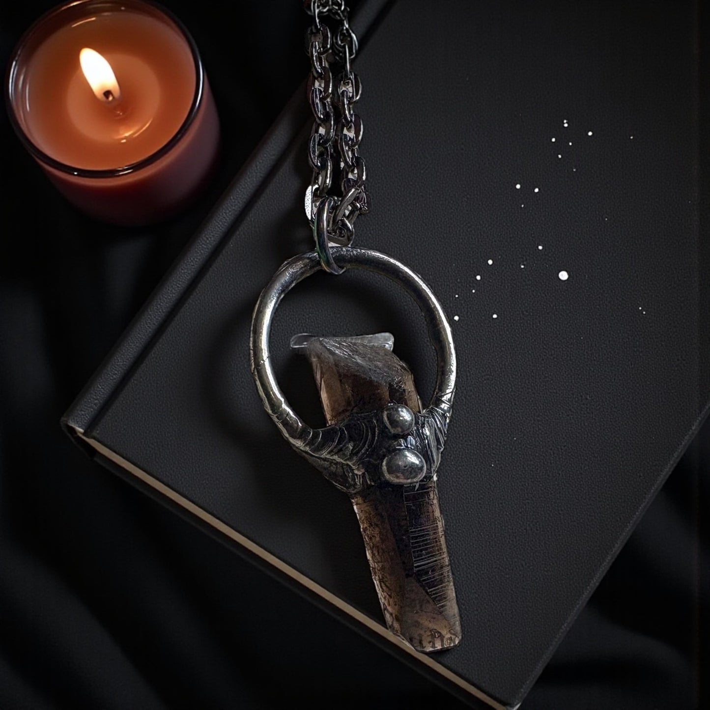 Handcrafted raw smoky quartz Tiffany Technique Talisman necklace~