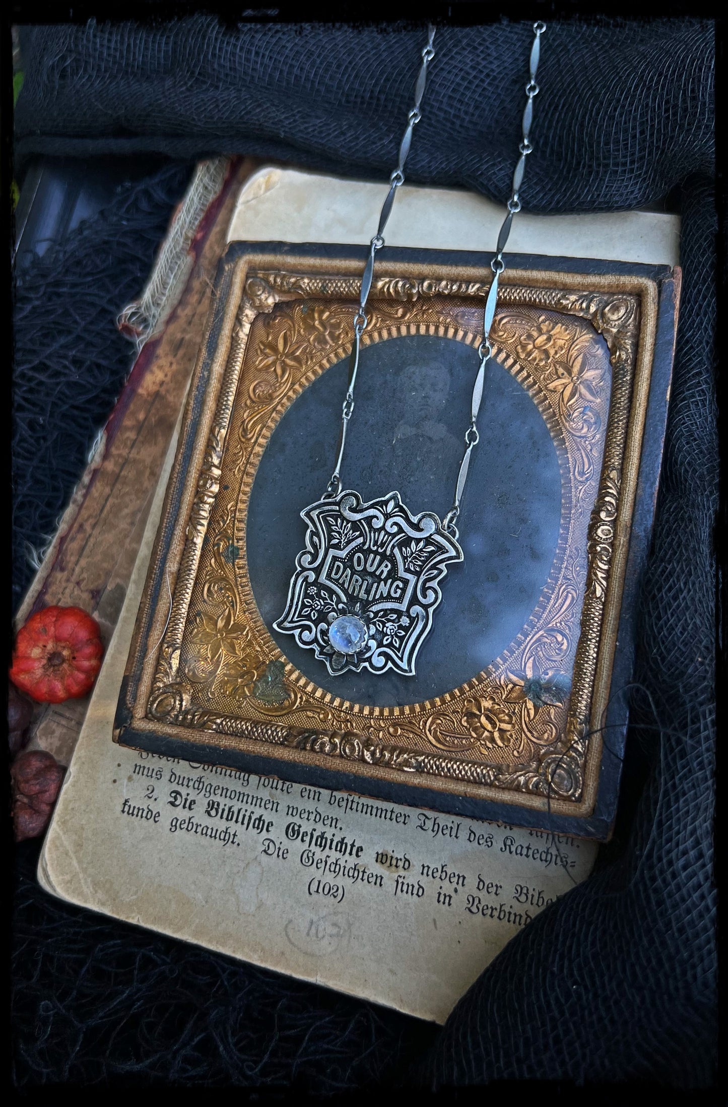 Victorian our darling coffin escutcheon~sterling silver & Moonstone layering necklace MTO~