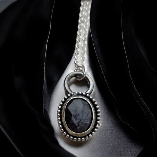 Hand crafted Sterling rose cut star sapphire layering  necklace~