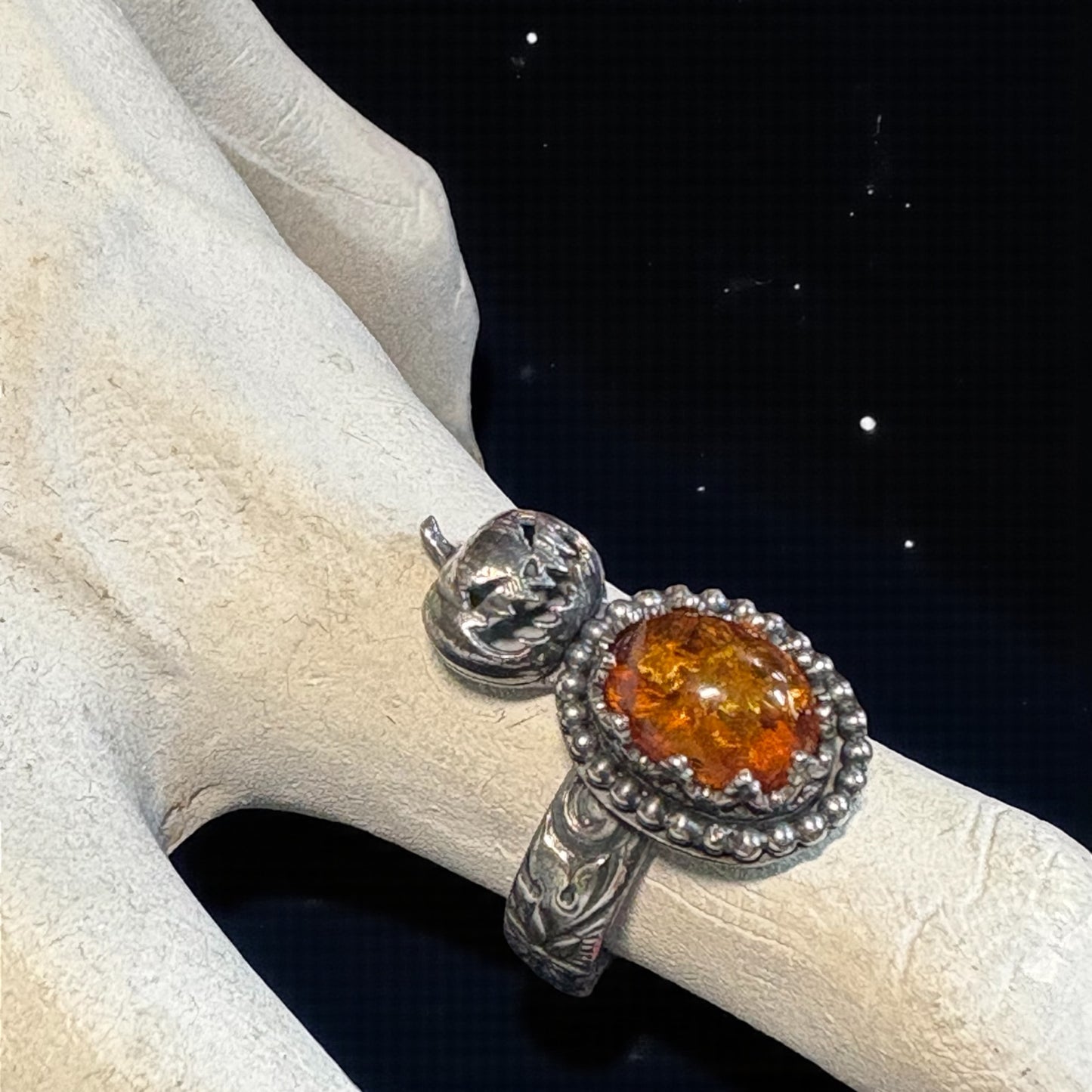 The Harvest Keeper ring-sterling and fine silver & Baltic, Amber ring size 8~