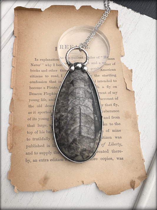 Geiger ~Orthoceras fossil Tiffany technique large statement necklace ~