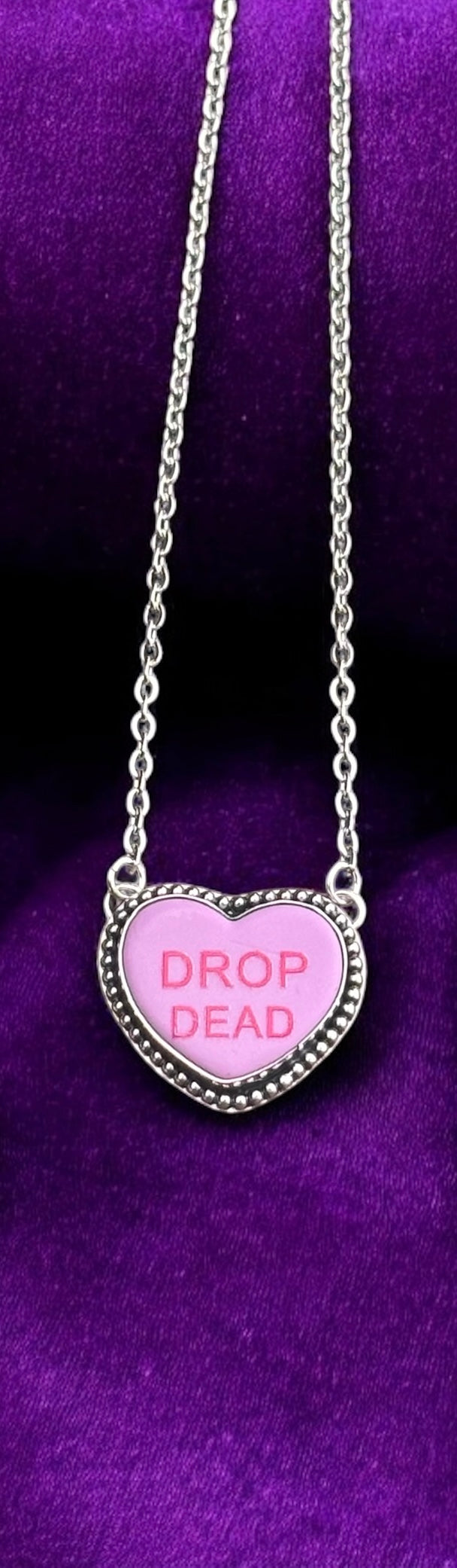 Bitter Hearts Necklace – Sterling Silver Spooky Conversation Heart