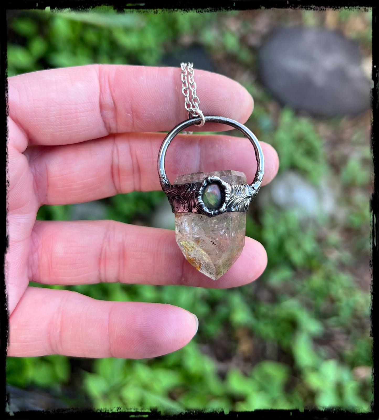 Inner Earth~Garden inclusion quartz with wella Opal crystal necklace~