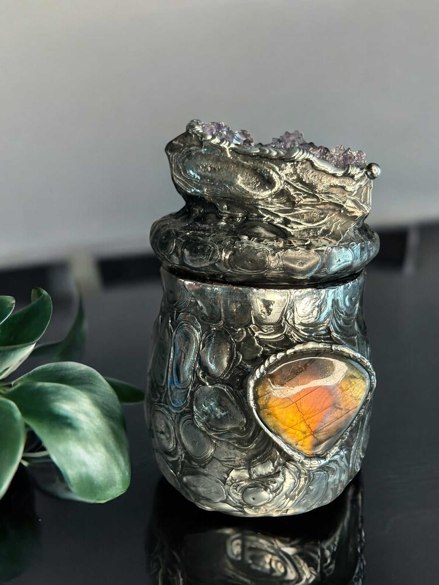 Stoned Alchemy High Priestess herbal jar (medium) amethyst & labradorite-