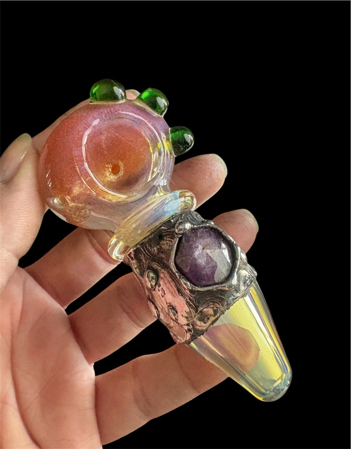 Stoned Alchemy -Ceremonial herb vessel(pipe)molten metal & ruby sapphire-