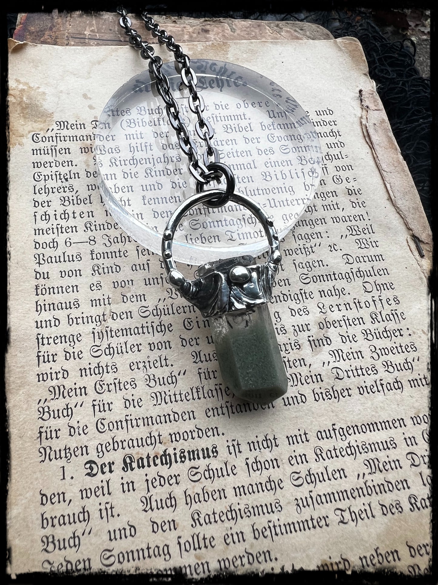 Hand crafted Tiffany technique high grade Chlorite included quartz crystal layering Talisman necklace~