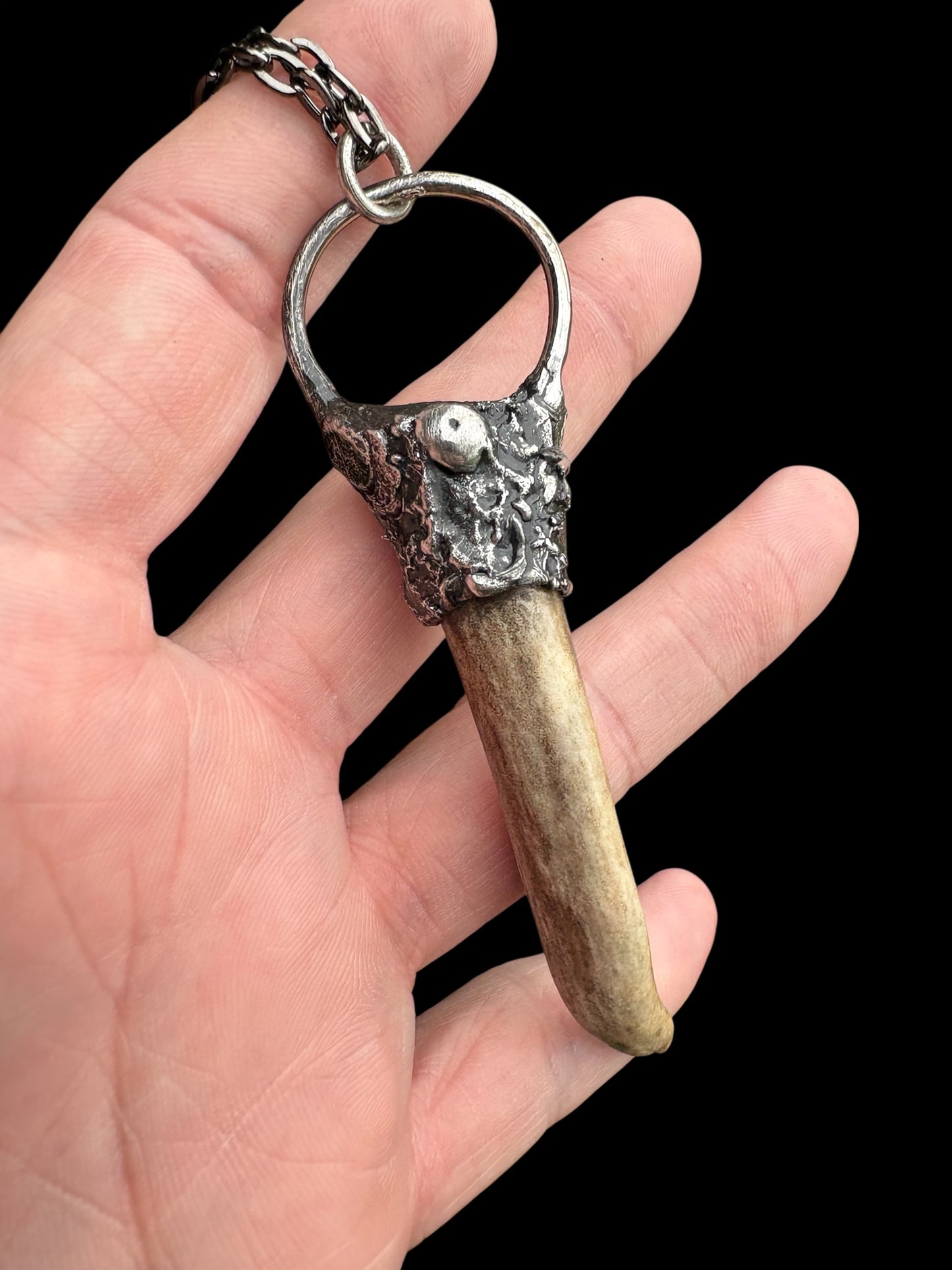 Brutalist style ~Hand crafted Tiffany technique naturally shed deer antler Talisman necklace~