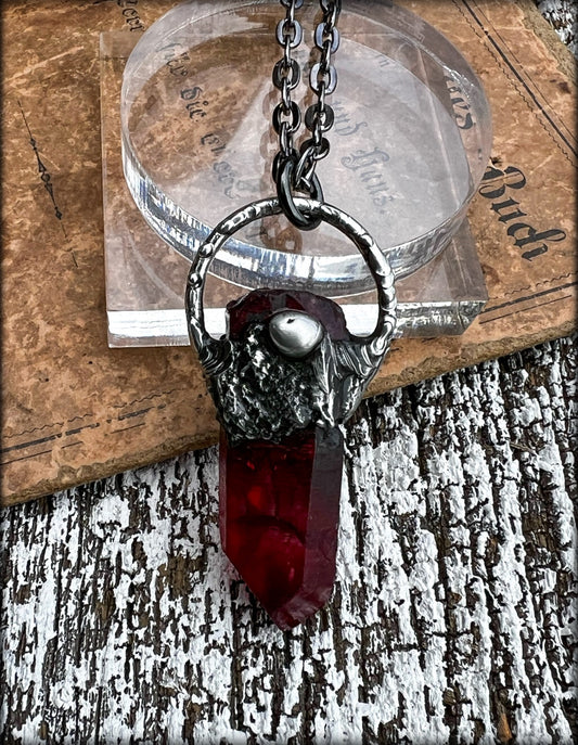 Sanguine ~ready to ship Tiffany Technique blood quartz crystal medium size stacker necklace~