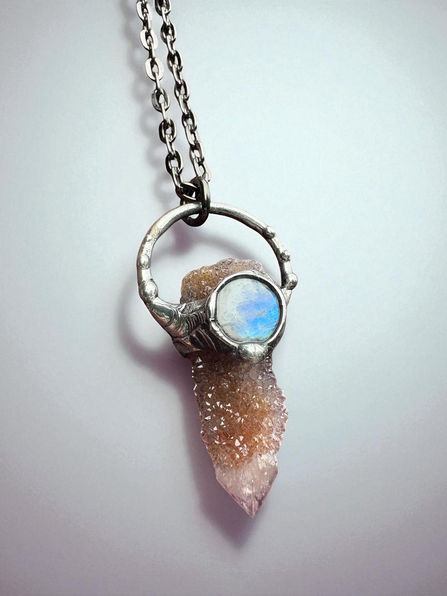 The Veilkeeper~spirit quartz and rainbow moonstone crystal talisman necklace ~
