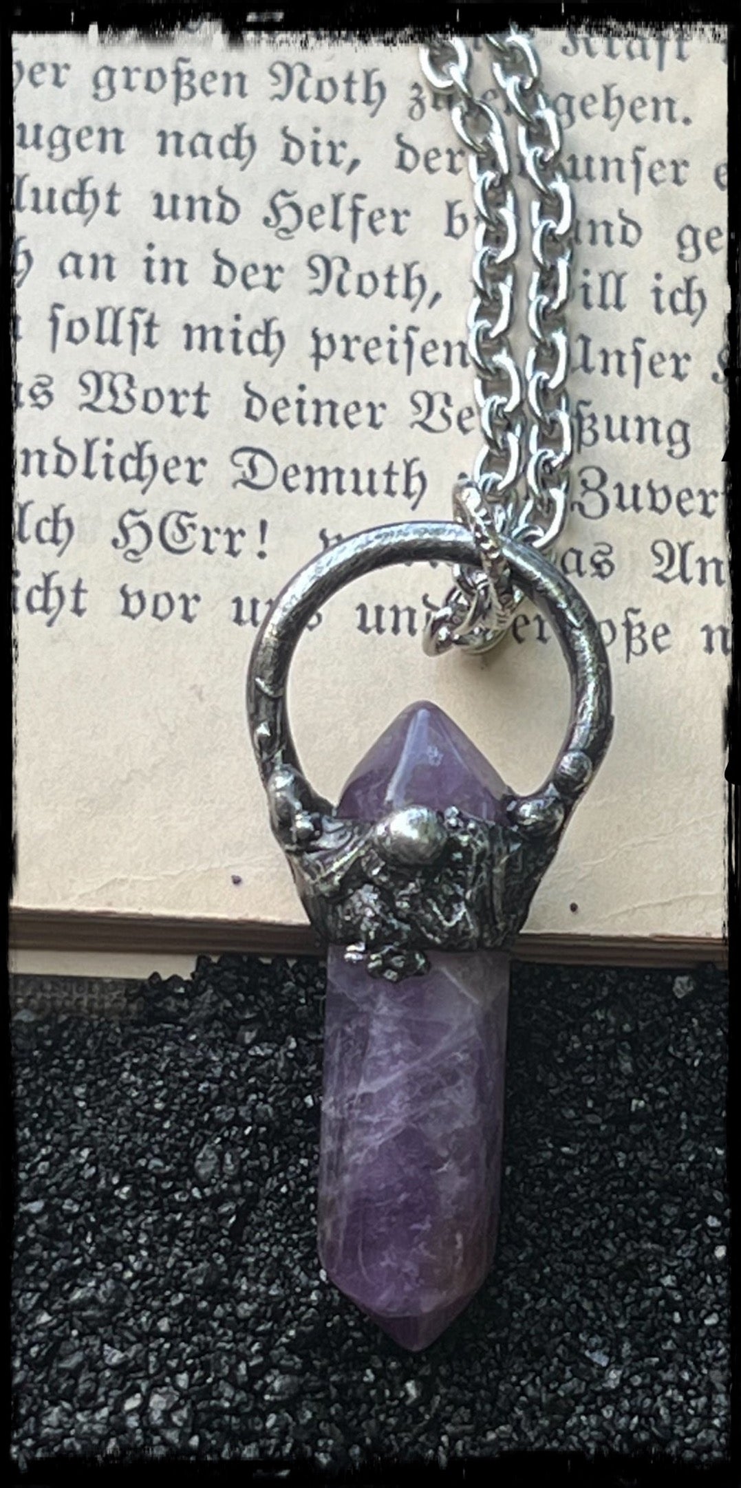 Made to order~Amethyst brutalist style Tiffany Technique crystal stacker necklace~