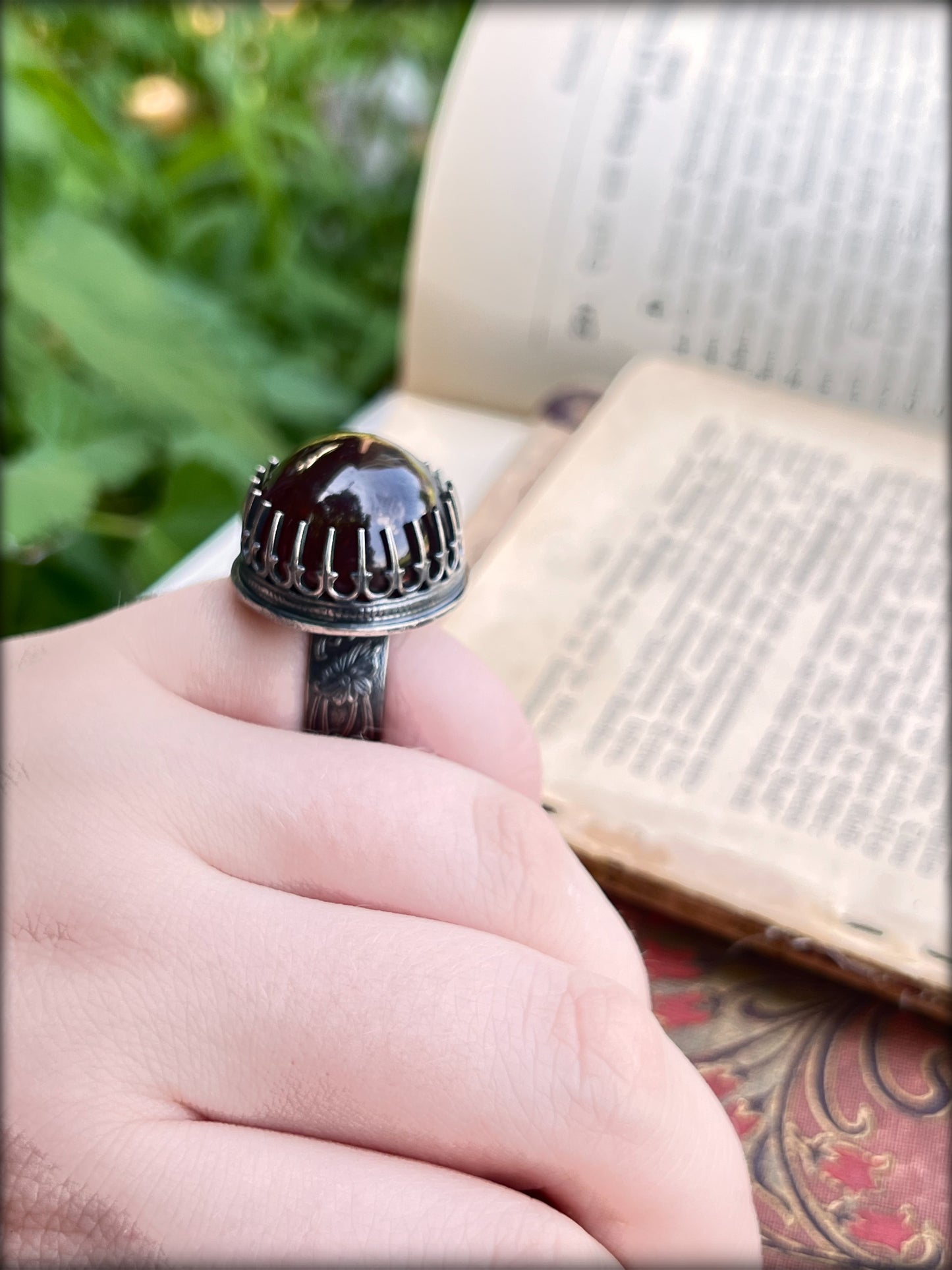 Medieval~Sterling silver medieval,  Garnet ring choose your size ~