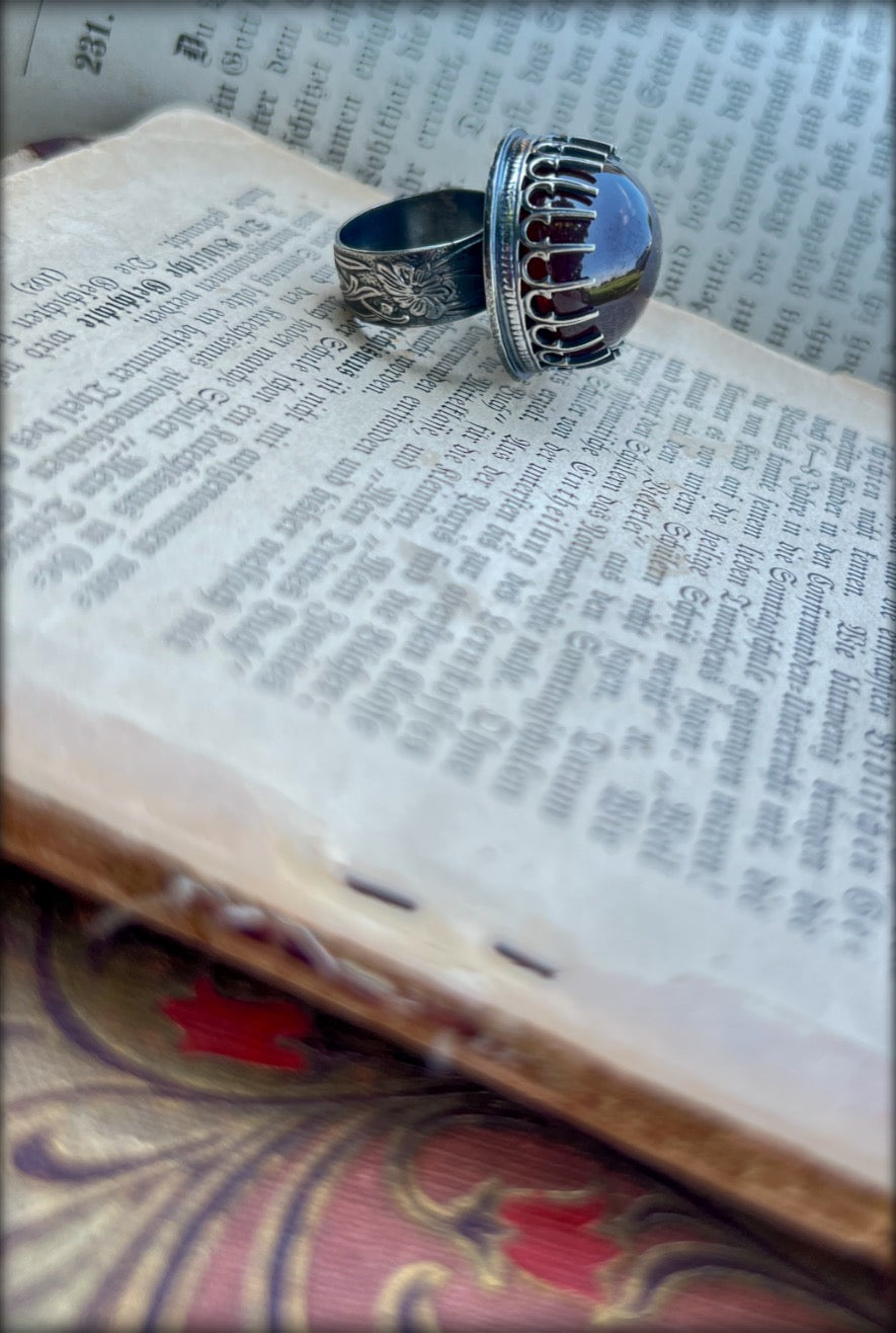 Medieval~Sterling silver medieval,  Garnet ring choose your size ~
