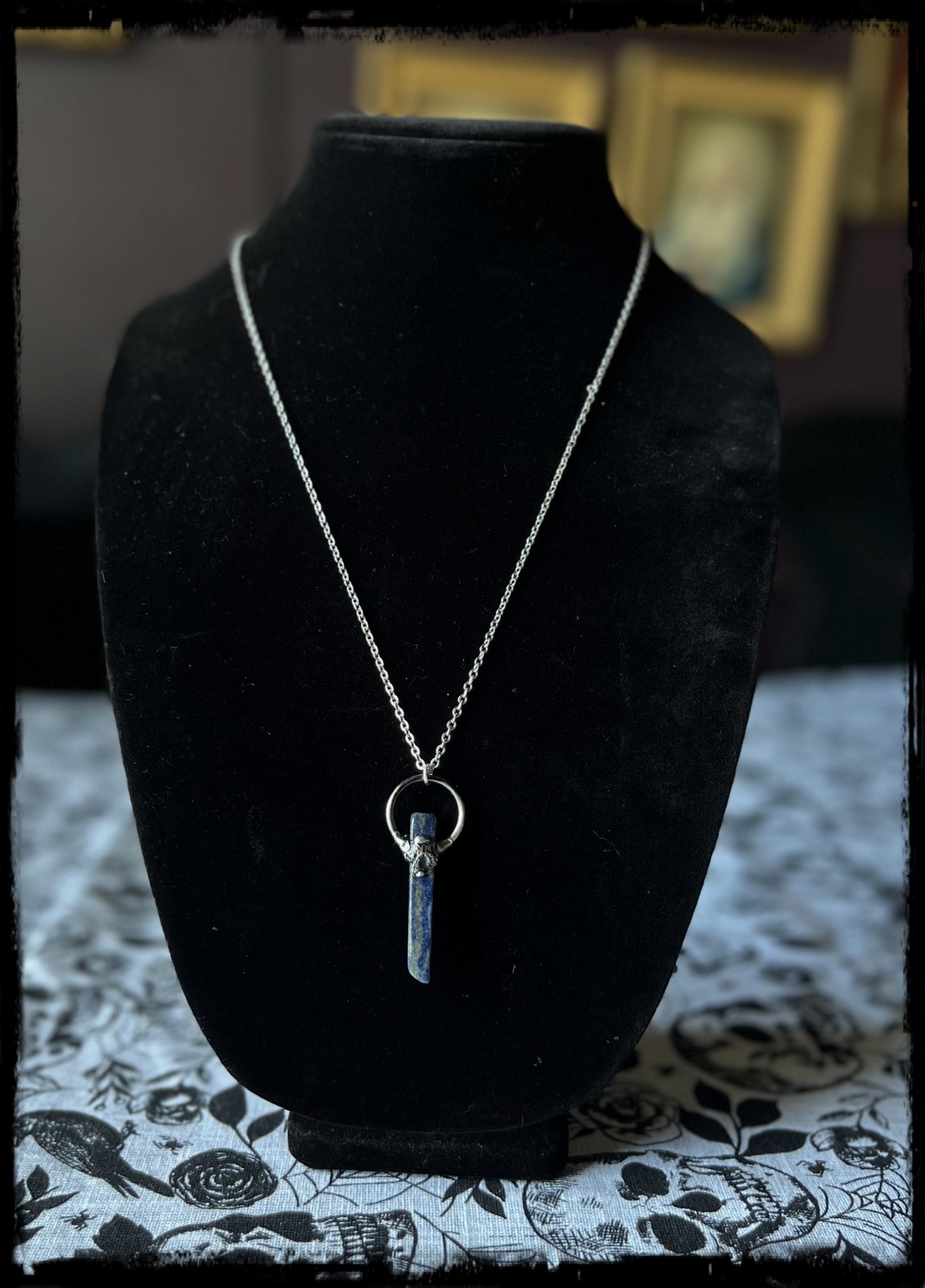 Blue kyanite brutalist style Tiffany Technique crystal layering necklace~
