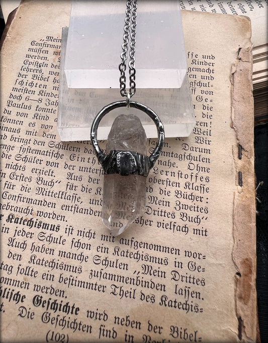 Arkansas clear quartz brutalist style Tiffany Technique crystal layering necklace~
