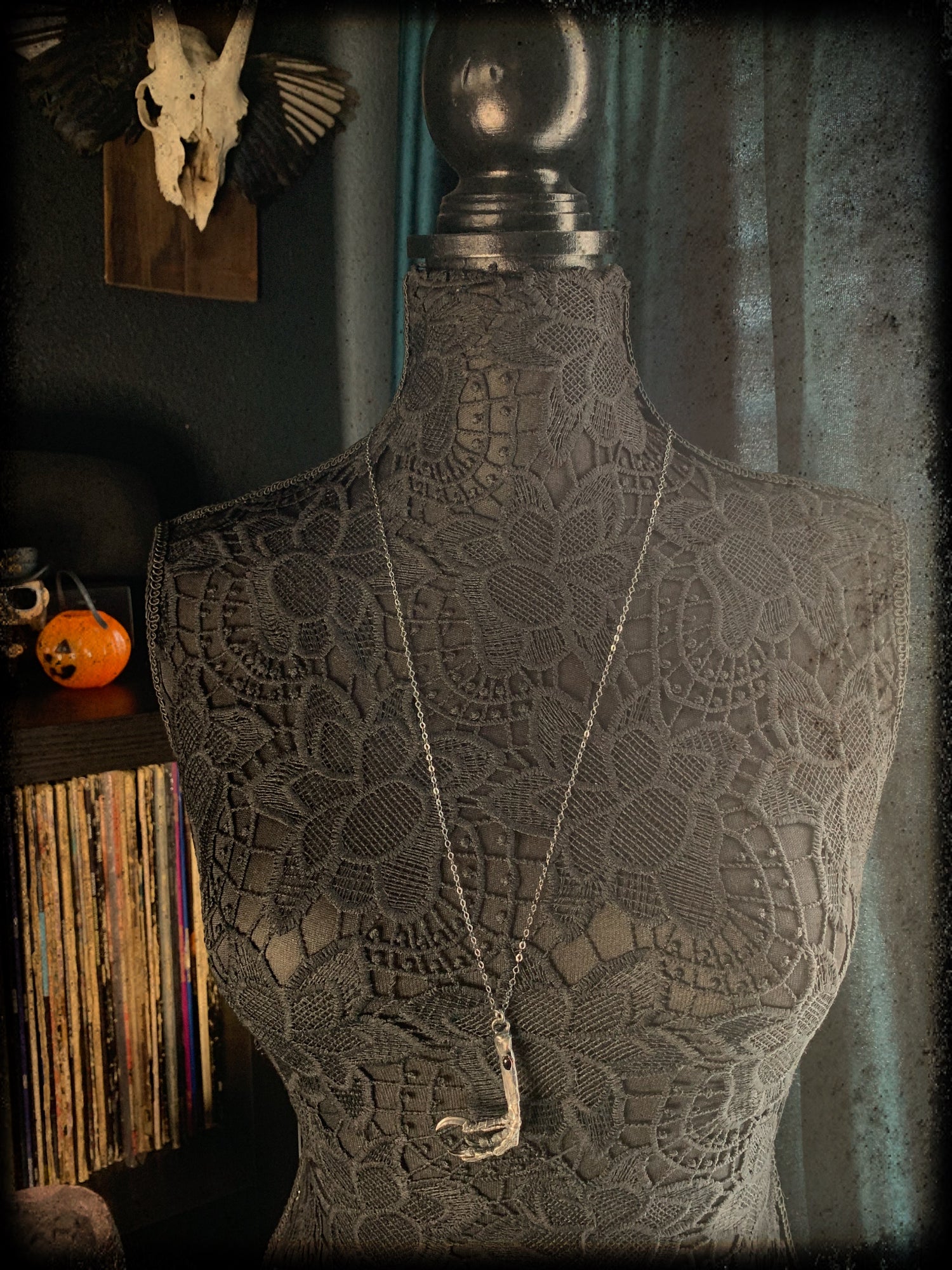 Corvus Corax preorder~sterling silver lost wax Ravens claw with garnet  necklace ~ - Paletree Arcana