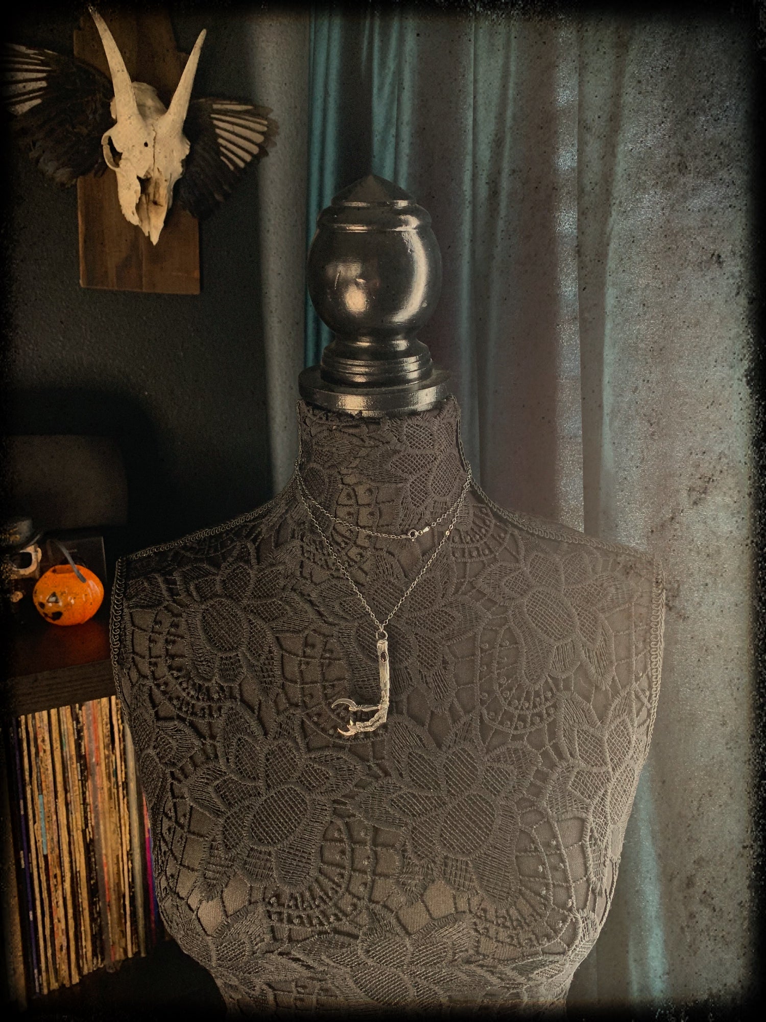 Corvus Corax preorder~sterling silver lost wax Ravens claw with garnet  necklace ~ - Paletree Arcana