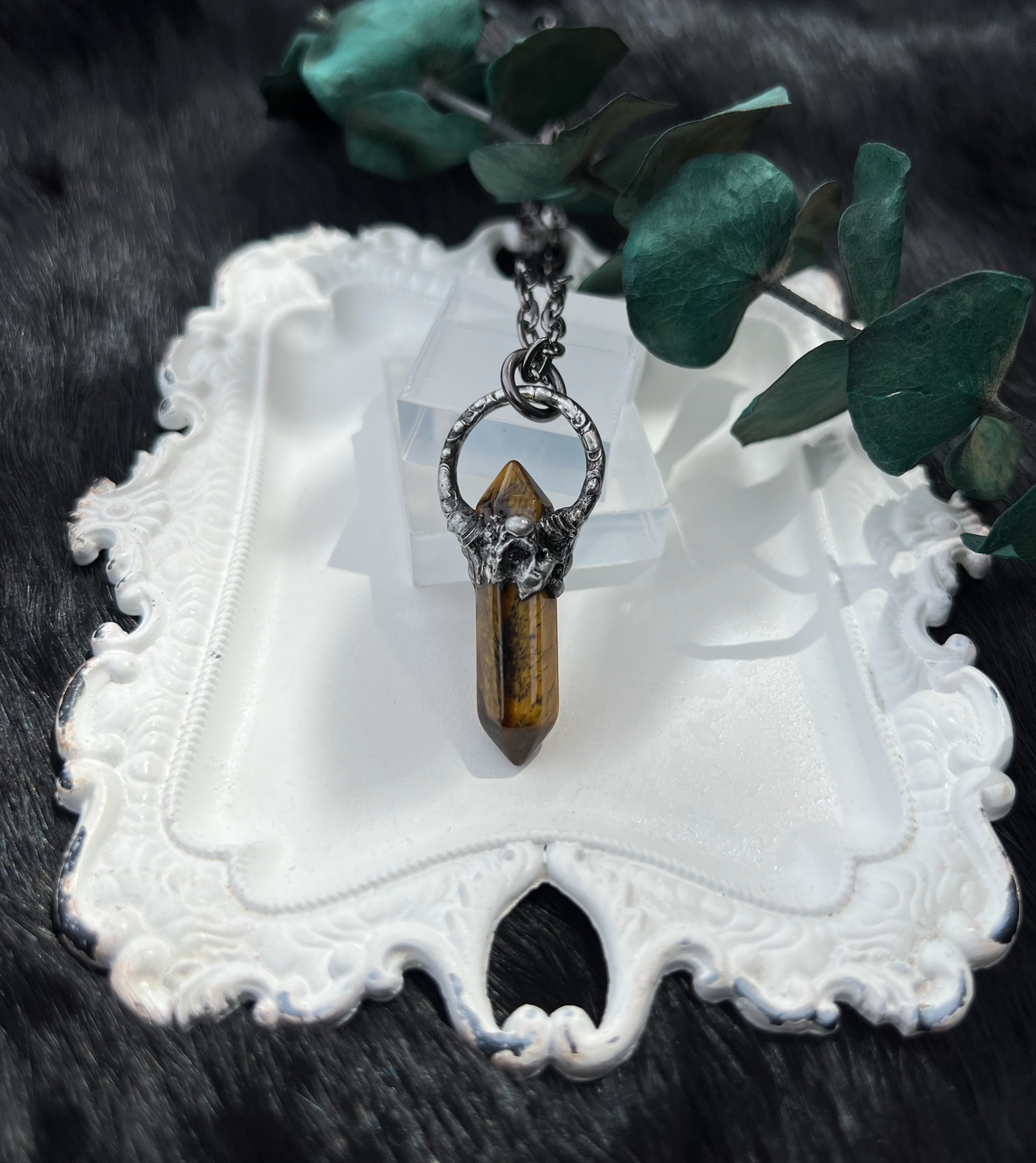 ~Made to order ~Hand crafted brutalist tigers eye Tiffany Technique crystal stacker necklace~
