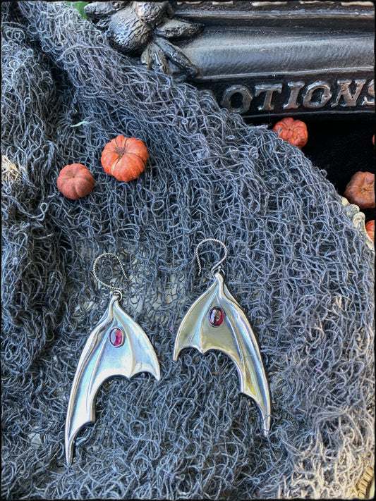 Sterling silver Batwing garnet earrings~ lost wax casted ~ - Paletree Arcana