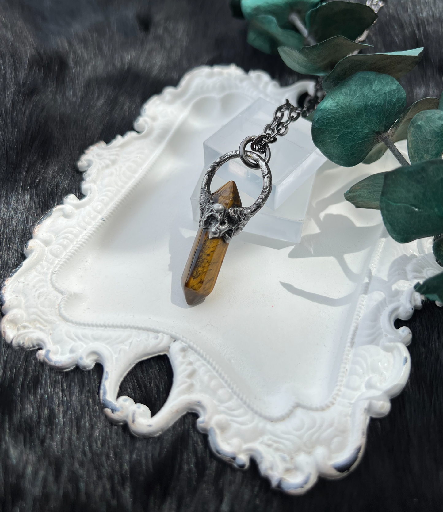 ~Made to order ~Hand crafted brutalist tigers eye Tiffany Technique crystal stacker necklace~