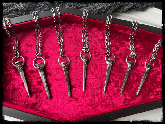 Blood-drop~Hand Crafted Antique Coffin  nail with garnet Tiffany technique pendant necklace~